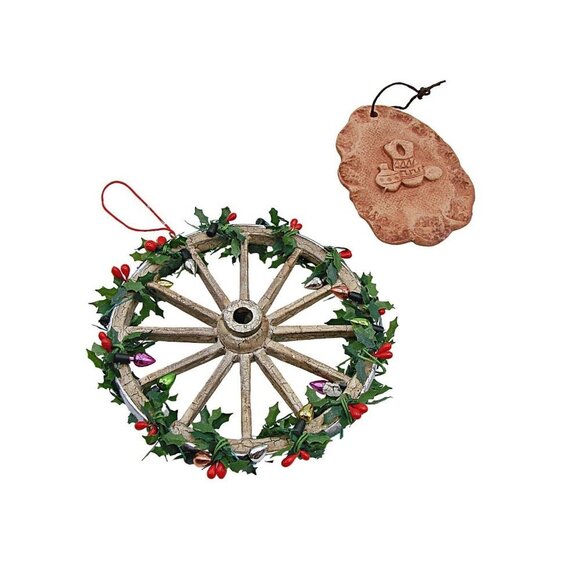 Lot 8 Christmas Holiday Ornaments Elephant Wagon Wheel Snowman Stocking Angel - Picture 2 of 11